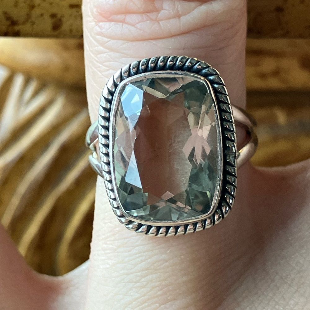 Natural Prasiolite Green Amethyst Sterling Silver Ring Size 6